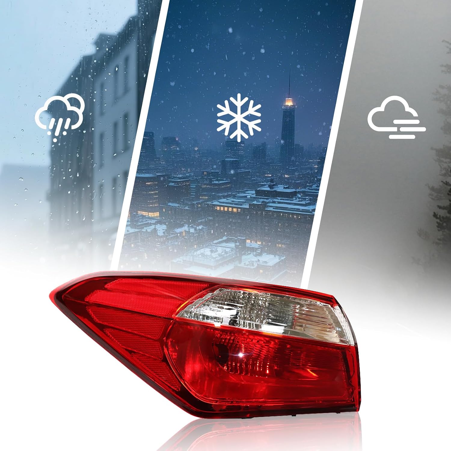 For 2014 2015 2016 Kia Forte 1 Pair Halogen Outer Tail Lights Rear Tail Lamps Red+Clear Lens Black Housing (Left Side+Right Side)