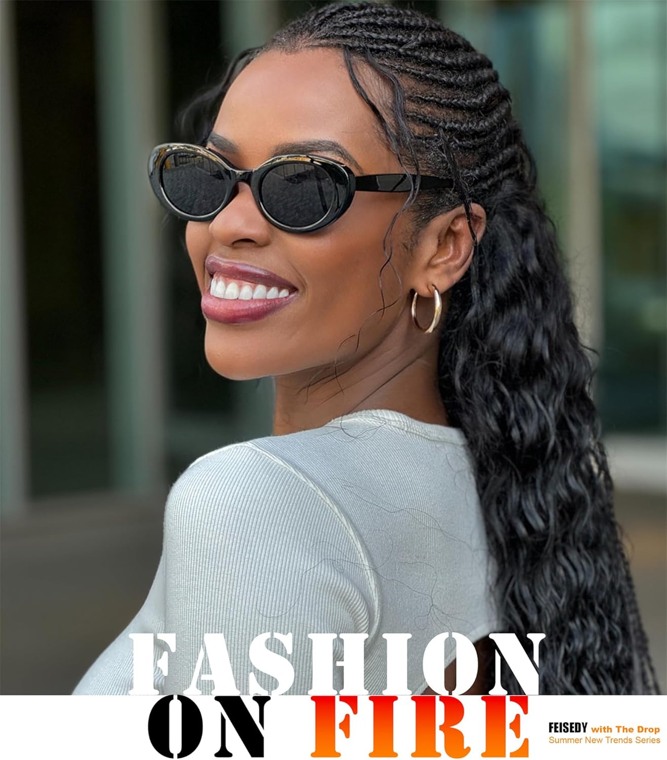 FEISEDY Sunglasses Womens, Retro Oval Cateye Sun Glasses Men, Small 90s Style B4128 - Image 2