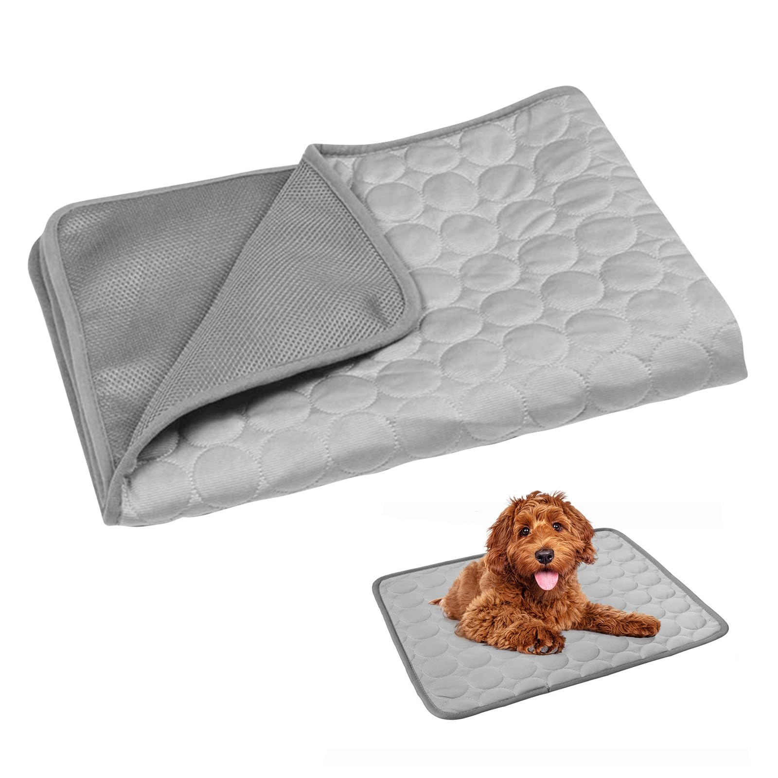 POPETPOP Dog Cooling Mat: 50×40cm Self Cooling Pad with Non-Toxic - Anti-Scratch Cool Blanket Waterproof for Dogs Cats, Multi-Pet Families (Size S, Grey)
