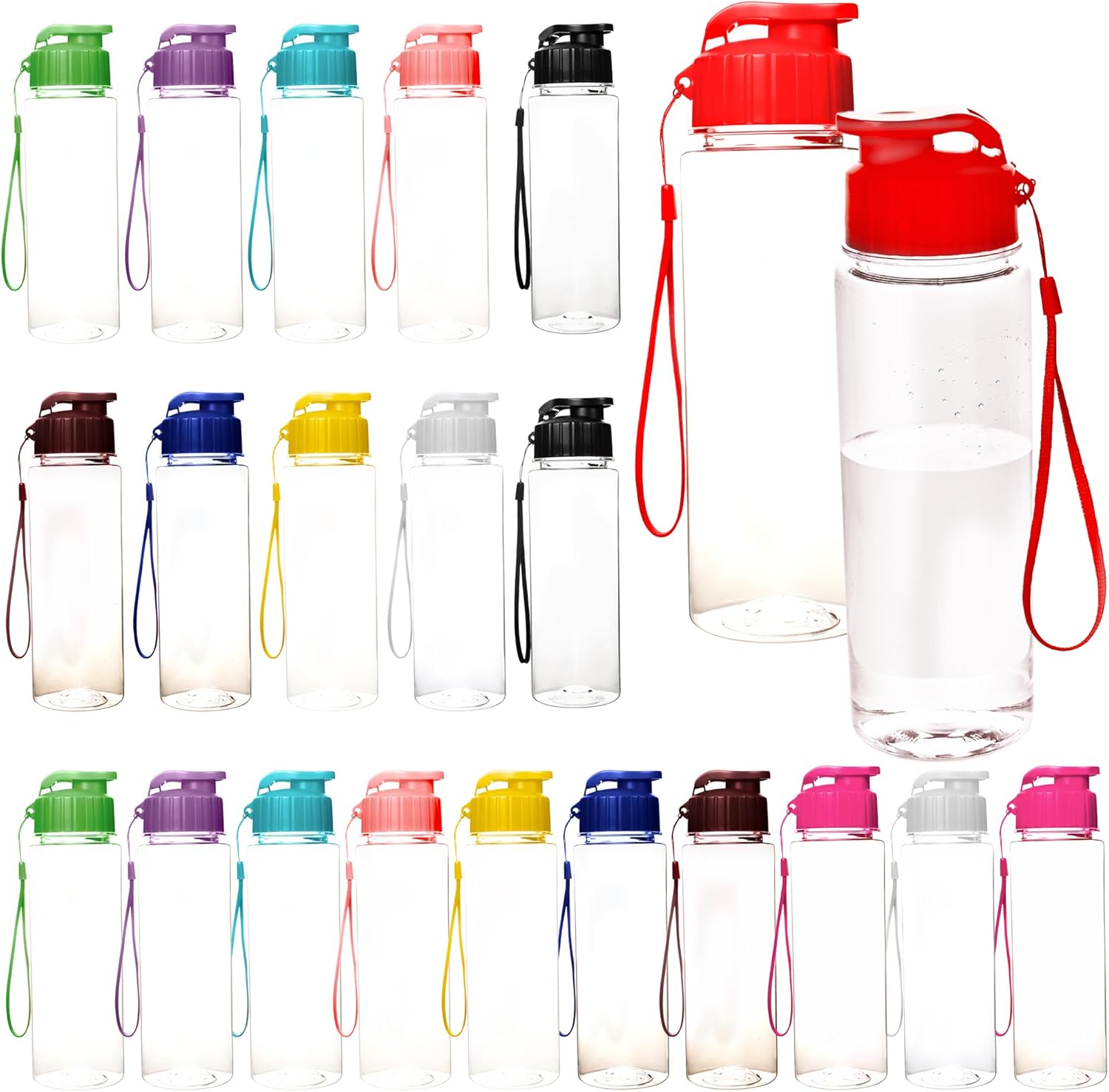 22 Pcs 17 oz Plastic Water Bottle Bulk Reusable Water Bottles with Handle Strap Sports Travel Bottles for Outdoor Cycling Camping Travel School Office (Color Set 2)