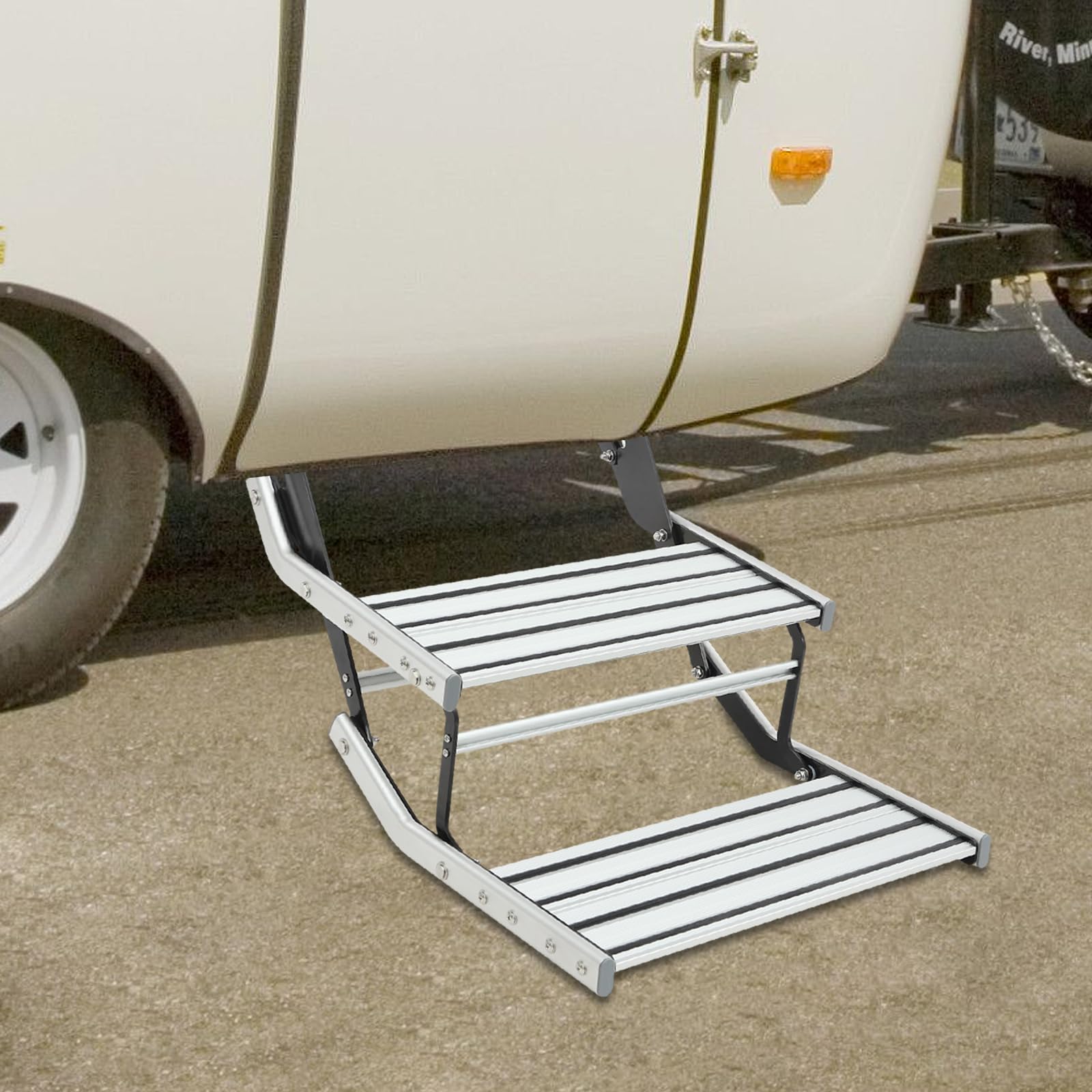 Caravan, doppio gradino, 2 livelli, in lega di alluminio, pieghevole, portata 200 kg, per roulotte, camper, camper