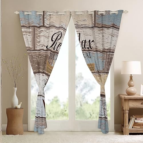 Miniatura 4 de Juego de cortinas opacas para dormitorio, sala de estar, camping (2 paneles, 52 x 84 pulgadas) de madera rústica para oscurecer la decoración de