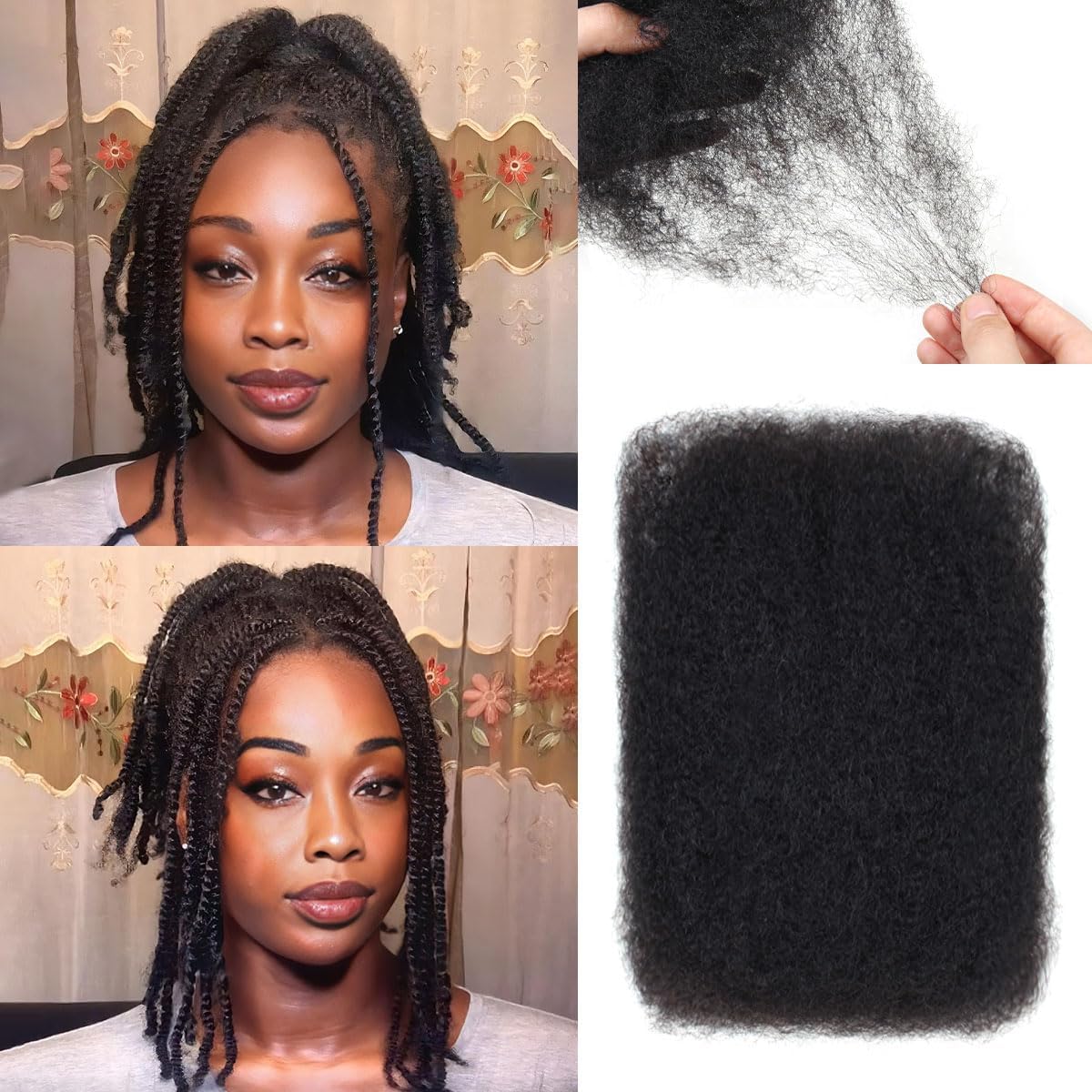 14 Inch afro kinky-curly human hair bulk for Dreadlock Extensions and Twist Braiding 100% Human Hair Repair Locs 50g/Pack Afro Kinkys Bulk Human Hair (Natural Black