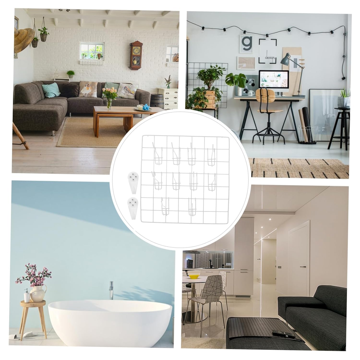 10pcs Wall Grid Panel with Hooks Iron Picture Holder for Photo Display Easy Mount Wire Organizer for Home Decor Black Mesh Design