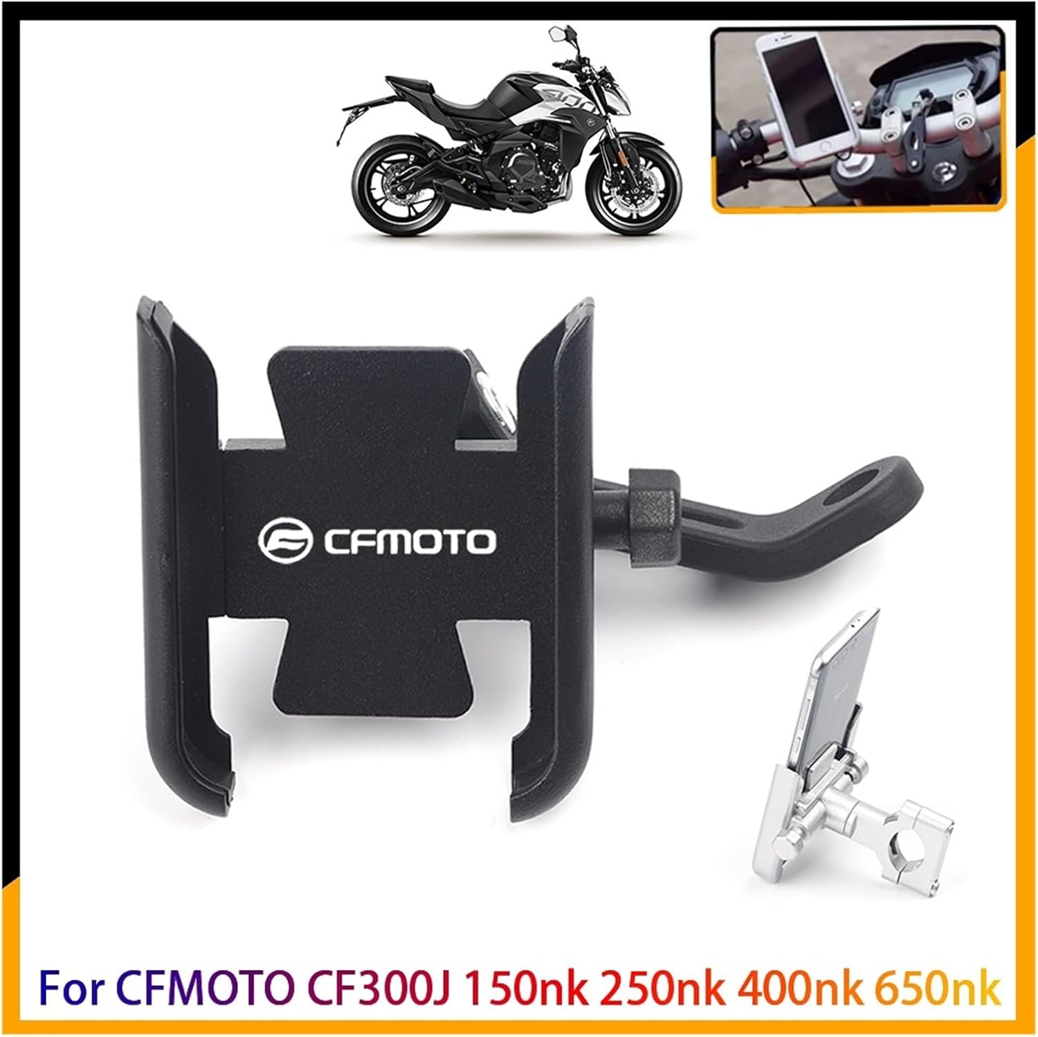 for CFMOTO CF300J 150Nk 250Nk 400Nk 650Nk Motorcycle Accessories Handlebar Mobile Phone Holder GPS Stand Bracket(Black mirror holder)