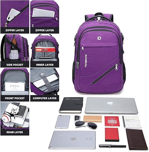 Miniatura 3 de FENGDONG Mochila grande para laptop de 17.3 pulgadas, mochila universitaria de viaje, mochila impermeable para hombres y mujeres, mochila de