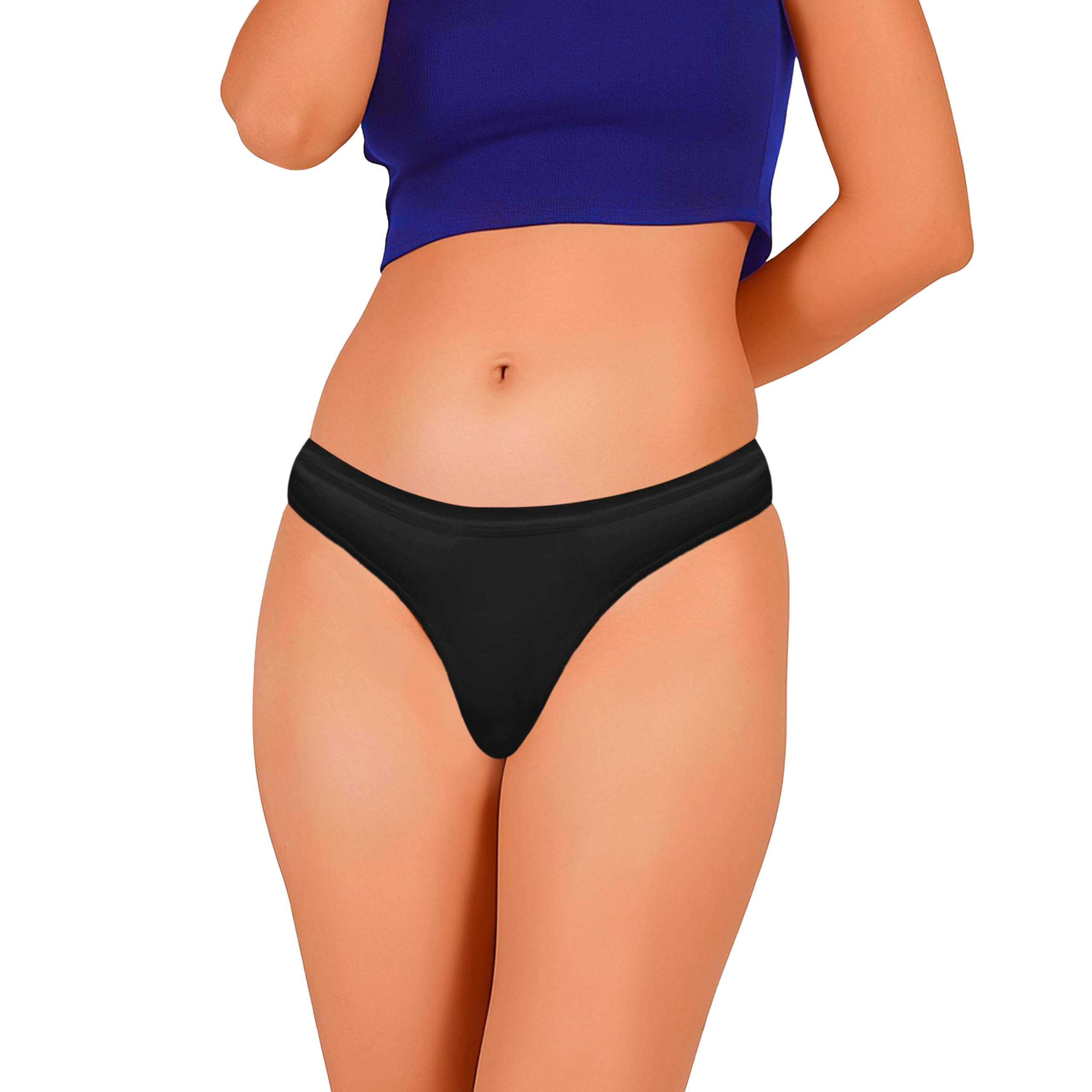 Women's Cotton Fitted Bikini Style Underwear | Women Thong Panty Low Rise Sexy Solid G-String Sexy Lingerie Panties Briefs | 100% Super Cotton Women Panty (Pack of 1) | Black-image-39
