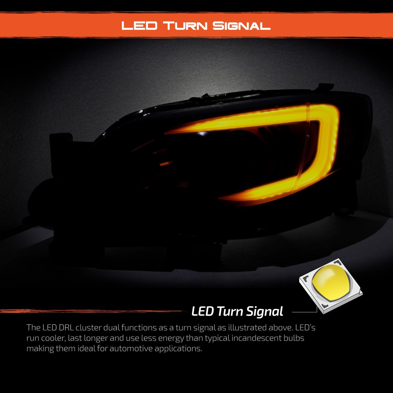 AKKON - [C-Style [Black Smoked] For 08-14 Subaru Impreza WRX LED DRL Tube Switchback Projector Headlights