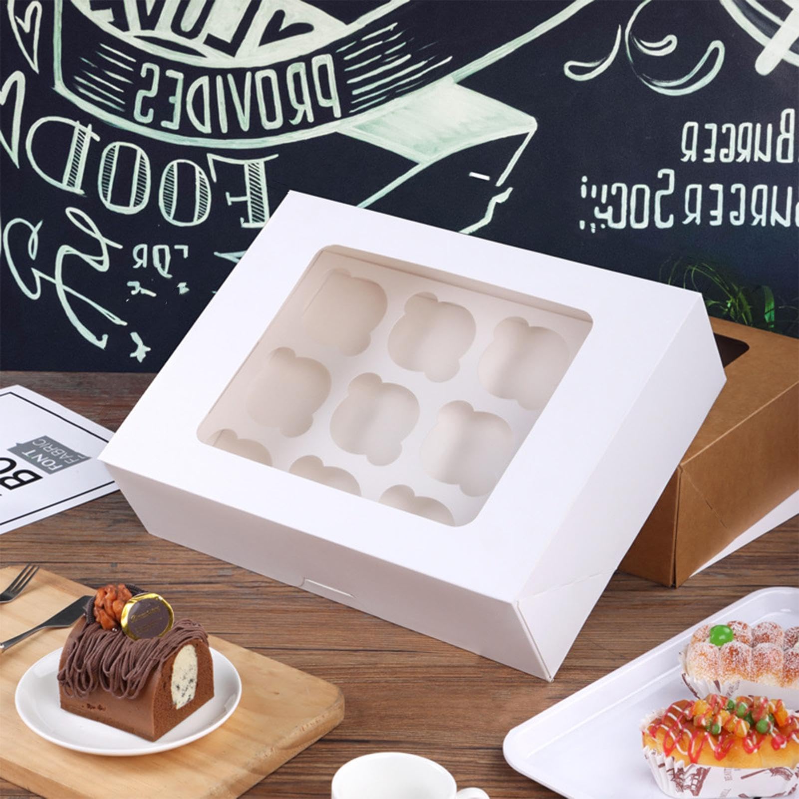 Cajas para cupcakes marrones,Cajas de pastelería para panadería | Cajas de pastelería de papel con ventana transparente para magdalenas, pasteles y galletas, 10 piezas