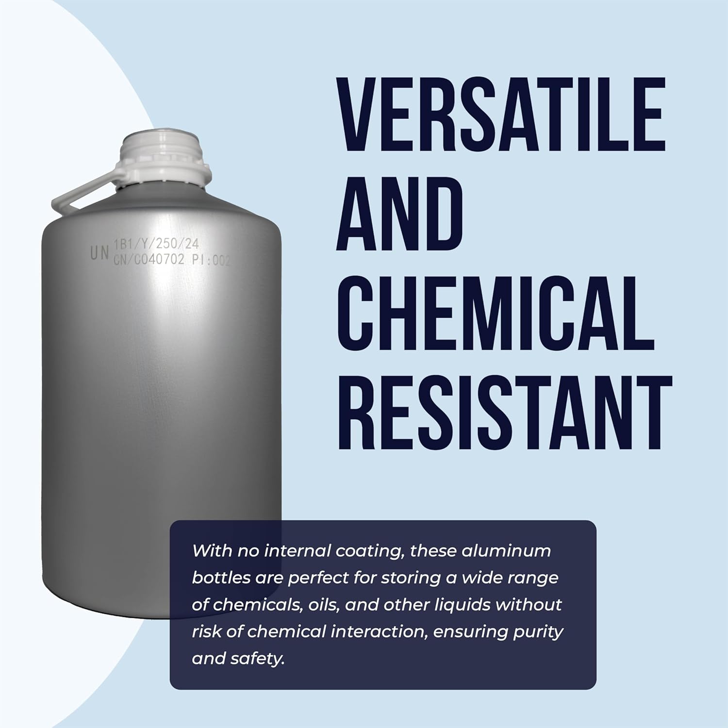 UN Rated Aluminum Bottles – Durable, High Purity Brushed Aluminum for Hazardous Chemical Transport | With Tamper Evident Caps & LDPE Plugs | 6200ml / 6kg | UN Certified for Essential Oils & Solvents