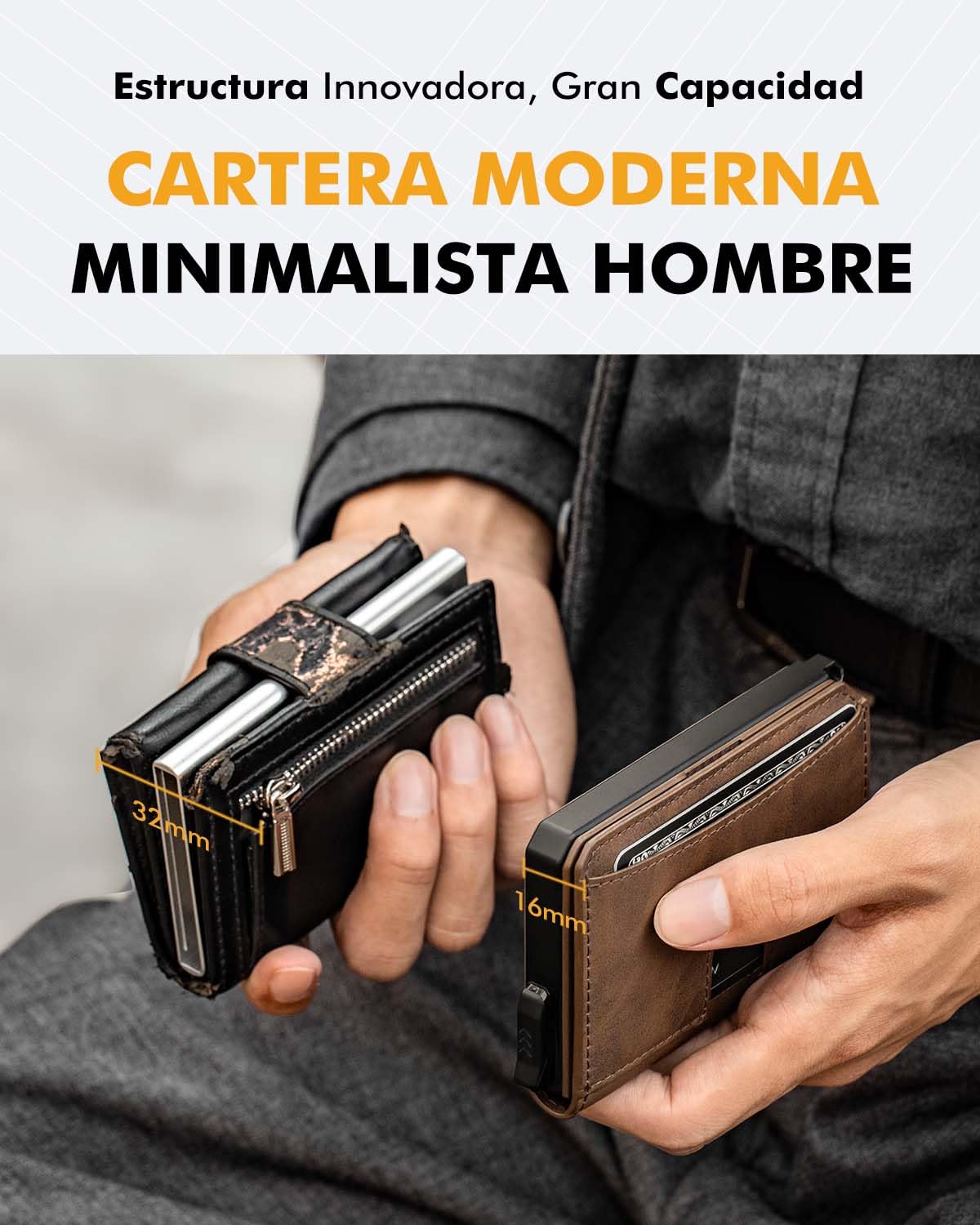 Carteras para Hombre con Protección RFID, Cartera Pop-Up Pequeña para 8–11 Tarjetas, Tarjetero Delgado para Hombre con Clip para Dinero, Ventana ID y Orificio para Llavero (Marrón)