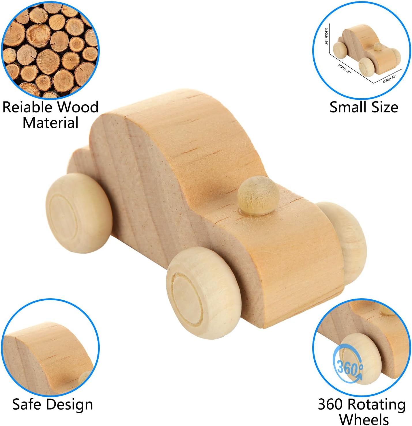 SHUESS 24 Packs Wood DIY Car Toys, Wooden Cars to Paint, Unfinished Wooden Cars, Wooden Toy Race Cars for Handcraft Projects Family Time