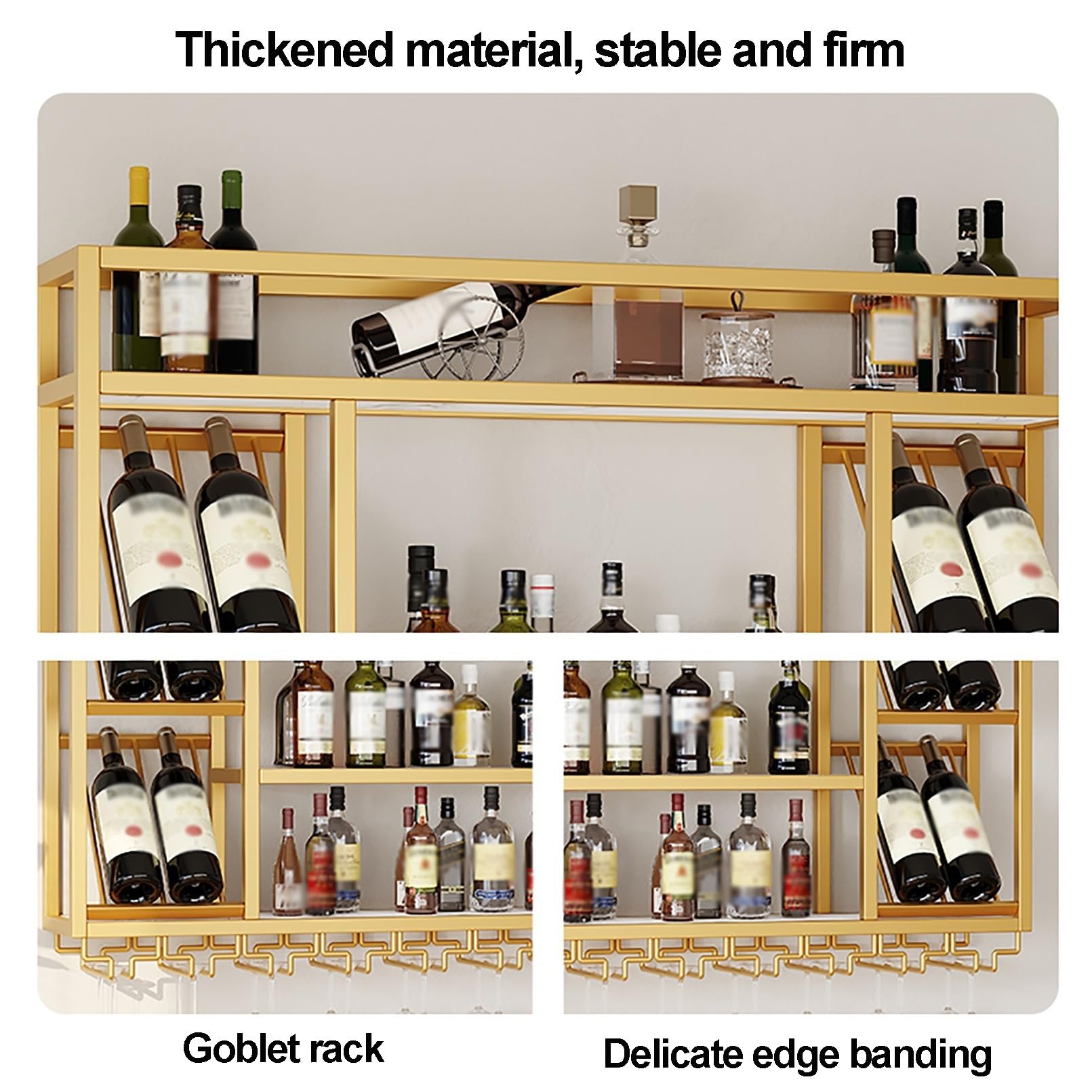 Estante de pared LED flotante para botellas de licor con soporte de vidrio, perfecto para bar, bodega de vino y decoración de cocina (negro, 140 x 25 x 70 cm)