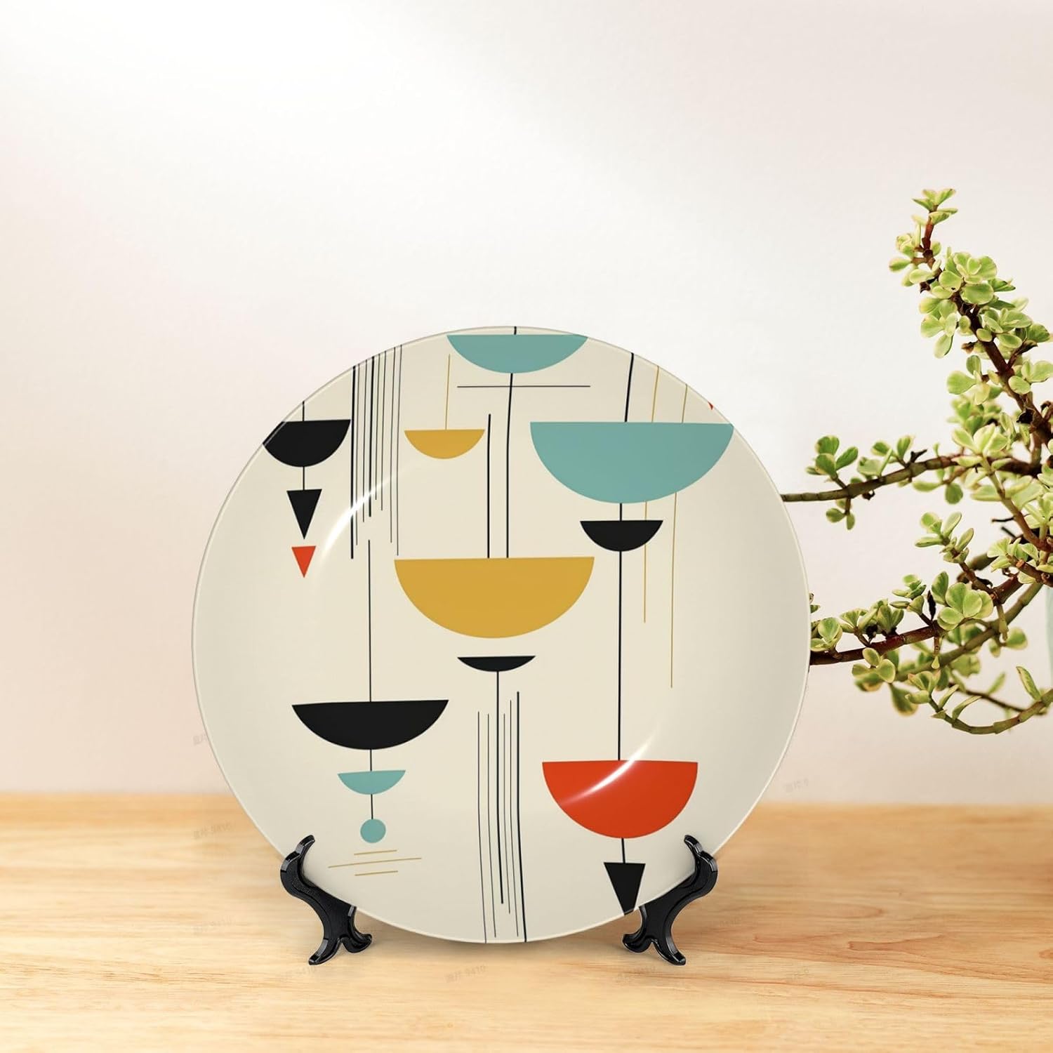 Bone China Decorative Plate with Display mid century modern prints Ceramic Plates Crafts Art Decor Dessert Plate Ceramic Ornament Porcelain Plates for Living Room Kitchen Table Home Decor