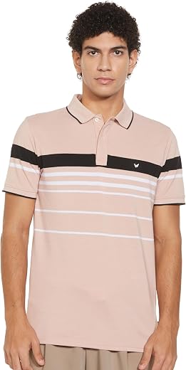 Blackberrys Men's Cotton Blend Horizontal-Stripes Slim Polo Tshirts