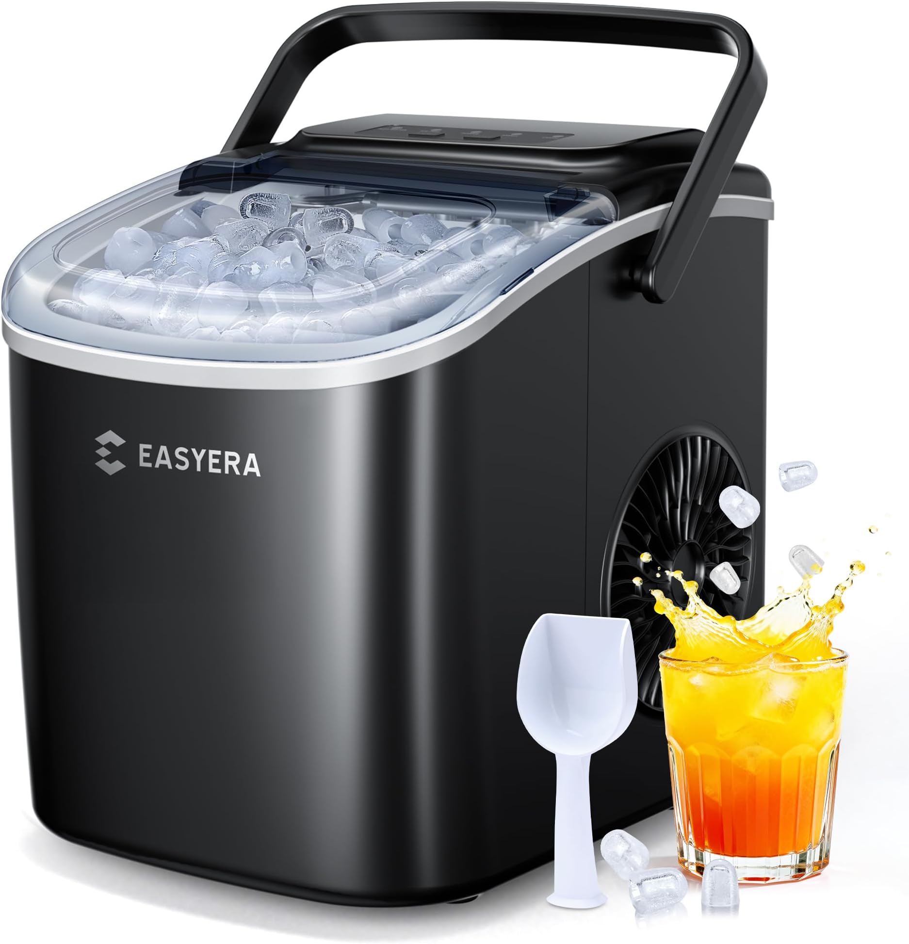EASYERA Ice Maker Machine Countertop, Portable Small Ice Cube Machine | 6 Mins Fast Ice, 12kg/24H, 2 Ice Sizes, Self-Cleaning with Ice Bags, Scoop, Basket for Home, Kitchen, Office, Bar, Party