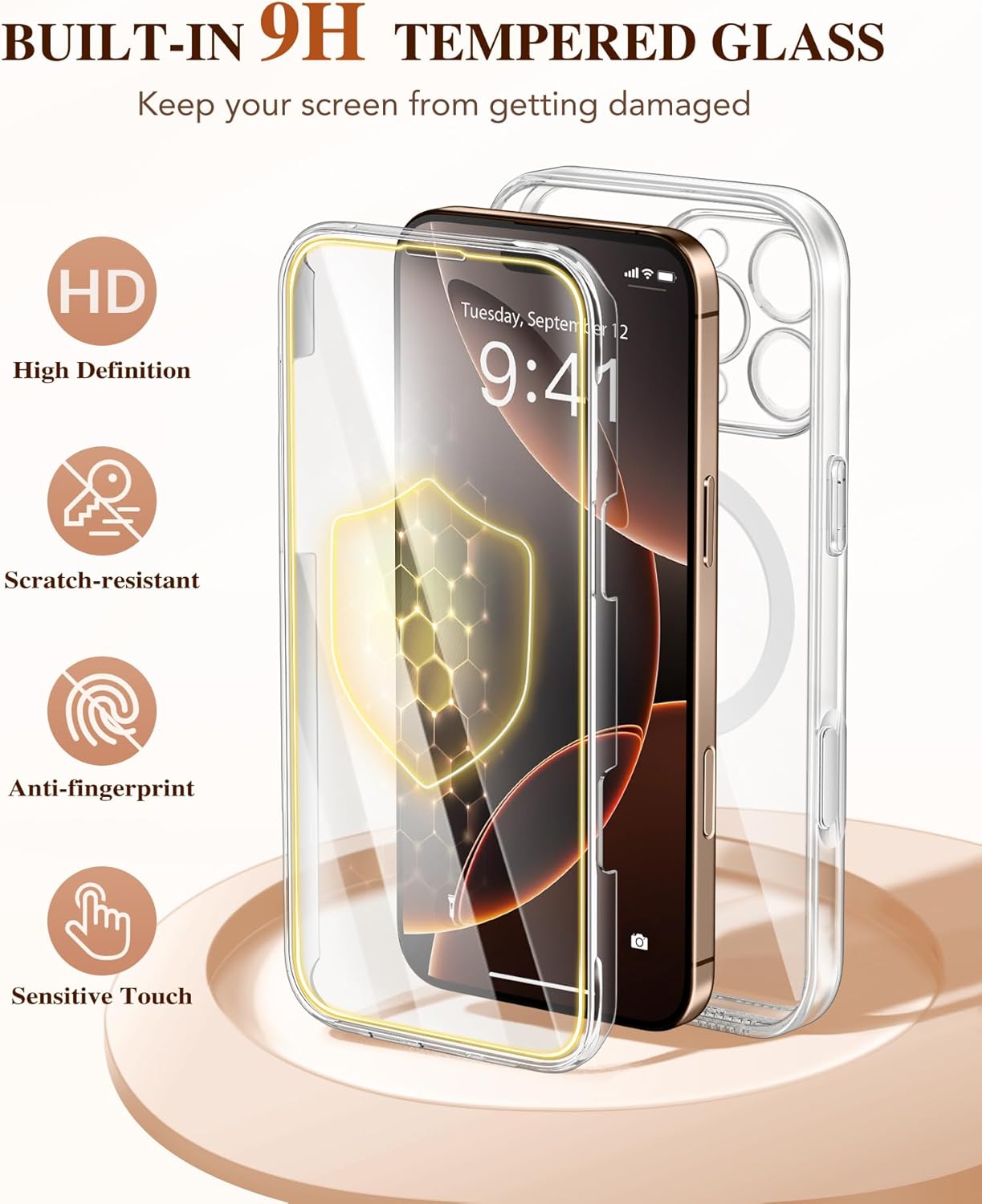 BERFY for iPhone 16 Pro Case, Compatible with MagSafe, Built-in 9H Tempered Screen Protector and Camera Protection, Full Body Shockproof Plating Phone Case for 16 Pro 6.3", Clear - Image 6