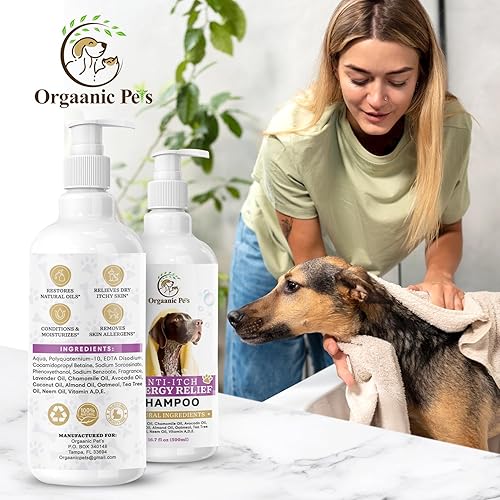 Miniatura 3 de Champú antipicazón para perros con 9 aceites esenciales naturales e ingredientes, alivia las molestias de las alergias cutáneas, hidratante,