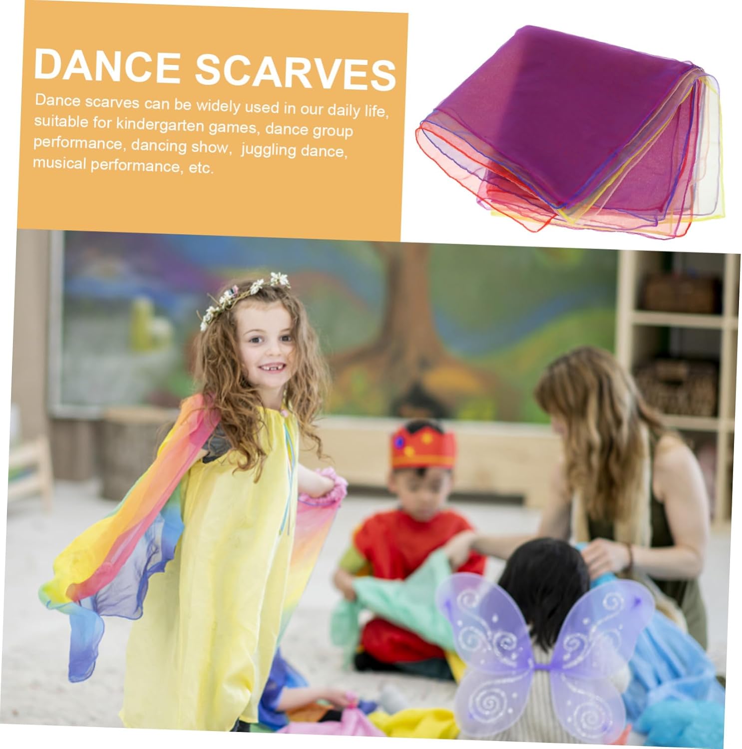6Pcs Dance Scarves for Soft Durable Performance Scarves Multi Color Juggling Accessories for Kindergarten Dance Troupe Music Shows