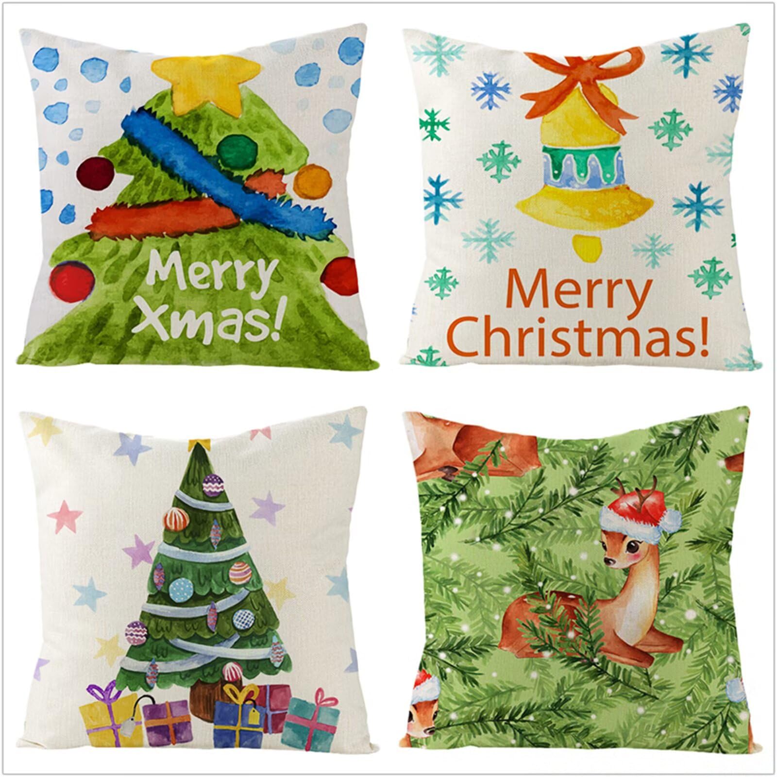 Fundas Cojines 65x65cm,Funda Cojin Modernas Juego de 4 Funda de Almohada Elegantes Decorativa para Sofá Coche Cama Sillas Alce Verde Blanco