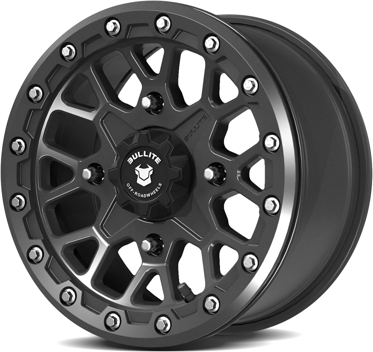 Bullite Wheels BT-05 Rider UTV ATV Wheel Satin Black Rims and Blue Beadlock 14x7, 4x110 Bolt Pattern, 4+3 Offset, Compatible with Honda Yamaha Rubicon Rincon Brute Force Kodiak