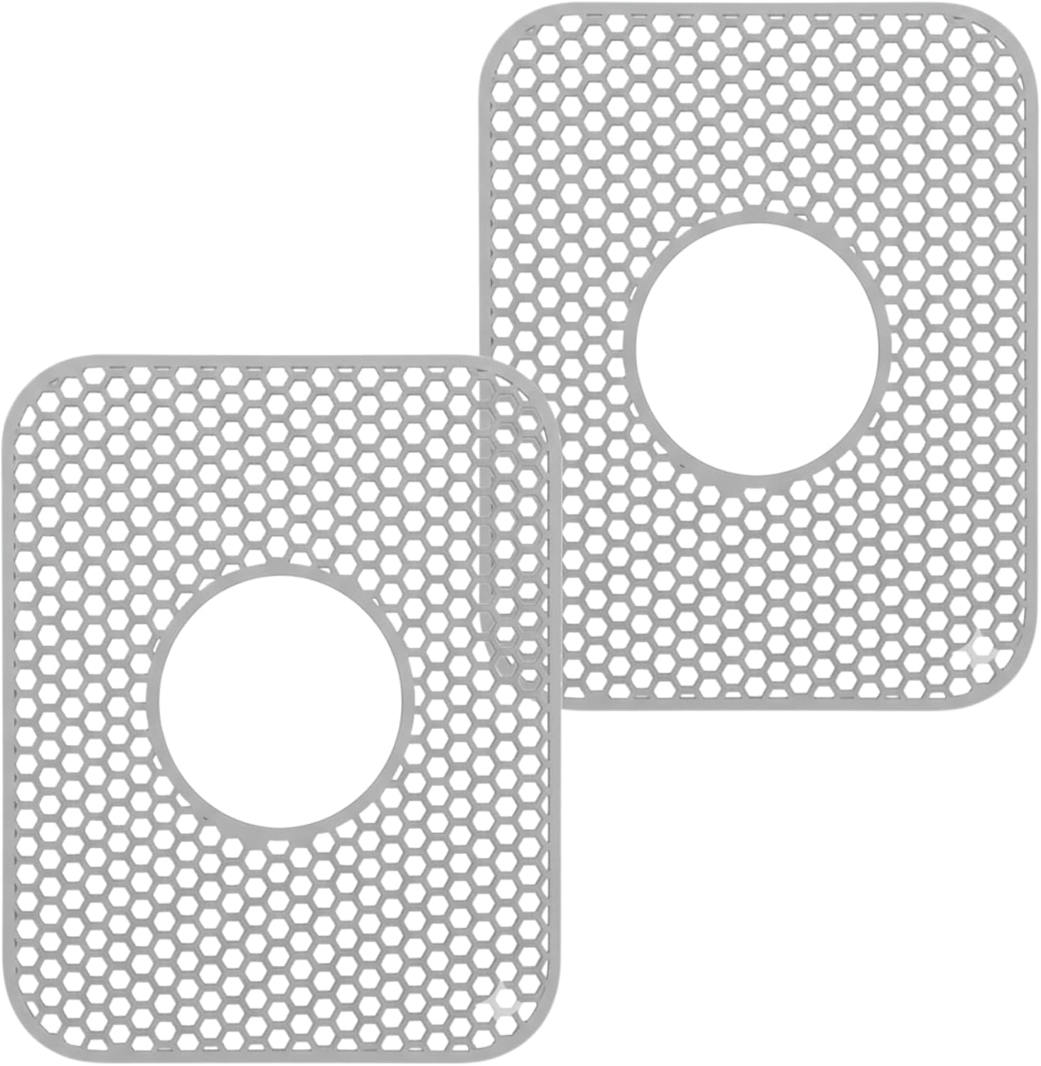 Jaycube Silicone Sink Protector Mat, Center Drain - 13.5'x11.25' Food Grade, 500°F Heat Resistant Faucet Draining Mat for Bottom Sink - Cushioned, Raised Feet, Non-Slip Kitchen Sink Protectors, 2-pc
