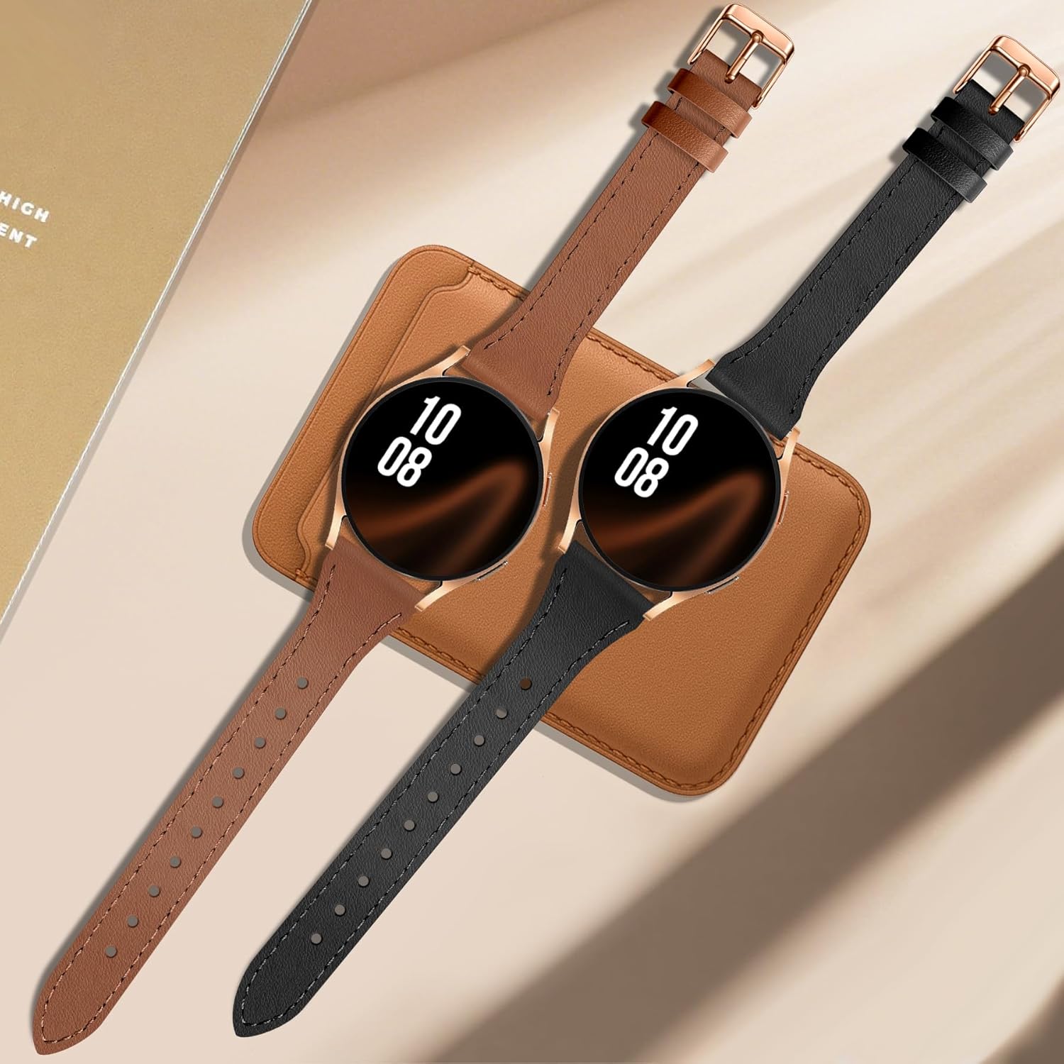 JR.DM 2 Pack Slim Leather Bands Women Compatible with Samsung Galaxy Watch 7/6/5/4/Active 2/4 Classic/6 Classic/5 Pro/FE 40mm 42mm 43mm 44mm 45mm 46mm 47mm, Top Leather Soft Watch Thin Straps，20mm - Image 3
