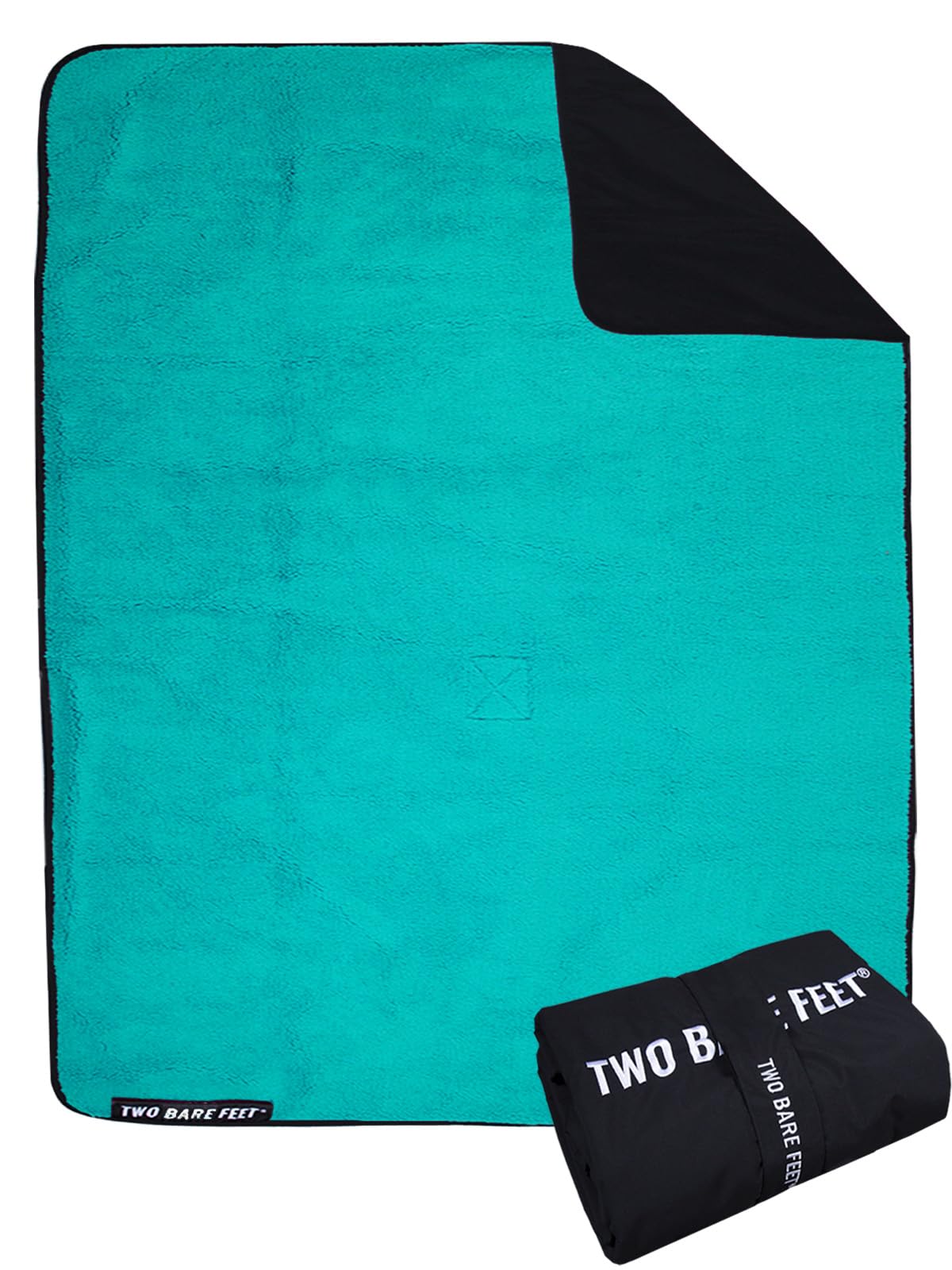 Two Bare Feet Black/Teal Sherpa Lined Waterproof Beach Travel Blanket – Warm, Cozy, Windproof Outdoor Blanket For Camping, Picnics, Hiking & Beach Days – Portable & Lightweight (, 145Cm X 145Cm)