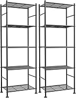 Sakugi 5-Tier Metal Storage Shelves Set of 2 - Space-Saving Organizer for Garage, Kitchen, Pantry with Leveling Feet (18.4x12.6x57.4in, Black)