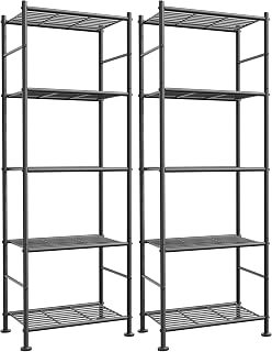 Sakugi 5-Tier Metal Storage Shelves Set of 2 - Space-Saving Organizer for Garage, Kitchen, Pantry with Leveling Feet (18.4x12.6x57.4in, Black)