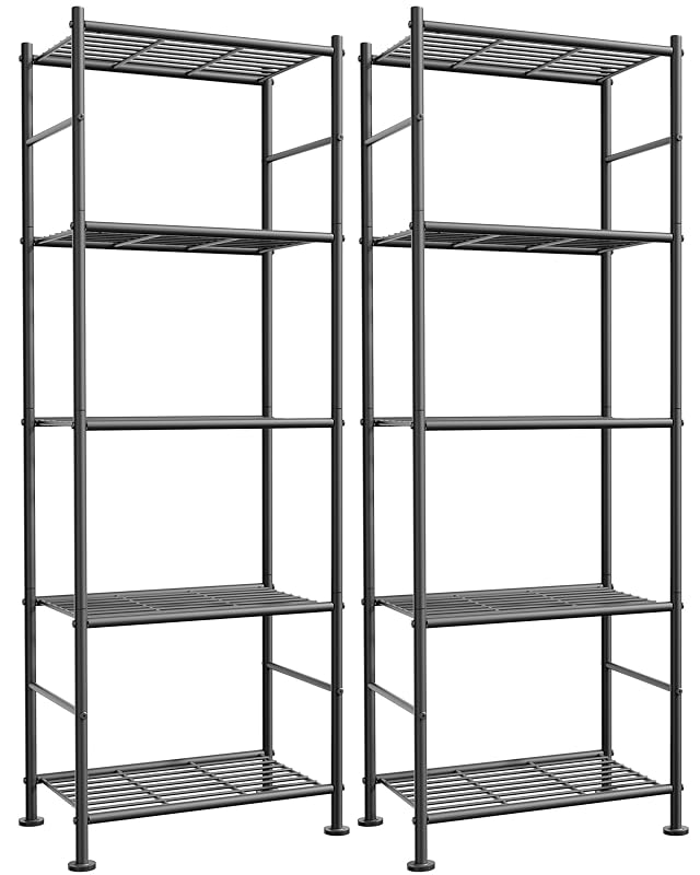 Storage Shelves - Set of 2 5-Tier Metal Shelf Organizer Space-Saving Garage Shelving with Leveling Feet Standing Shelves