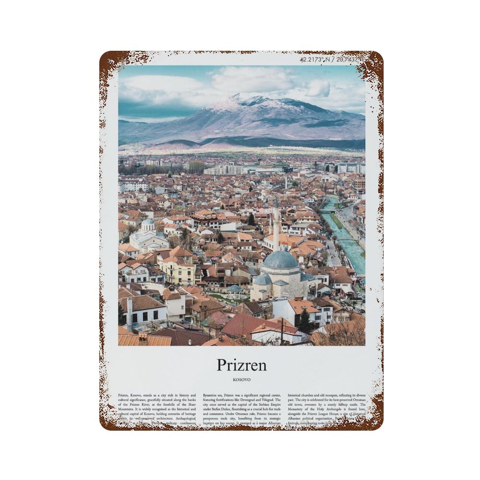xiaoxiaoshen Prizren Kosovo City Scenery Wall Decor Art Metal Tin Poster Modern Home Decor Art Home Bar Shop Decorations Vintage Sign 40x30cm