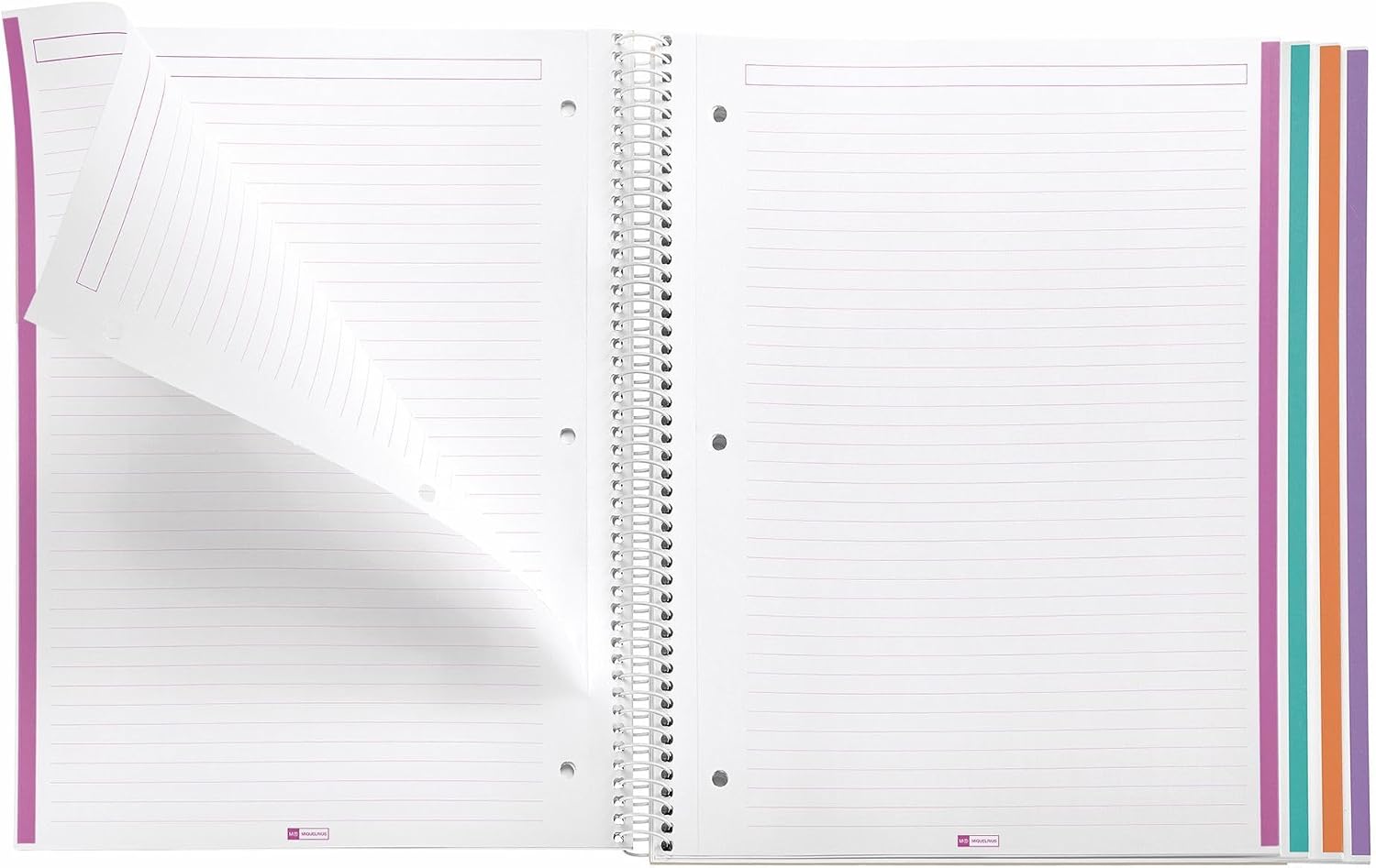 ROARING SPRING M MiquelRius Fashion Collection, Lined 4 Subject Notebooks, 5-Pack, 11" x 8.5", 120 Perforated Sheets, Colored Sections, 3 Hole Punched, Desert Cardboard Cover