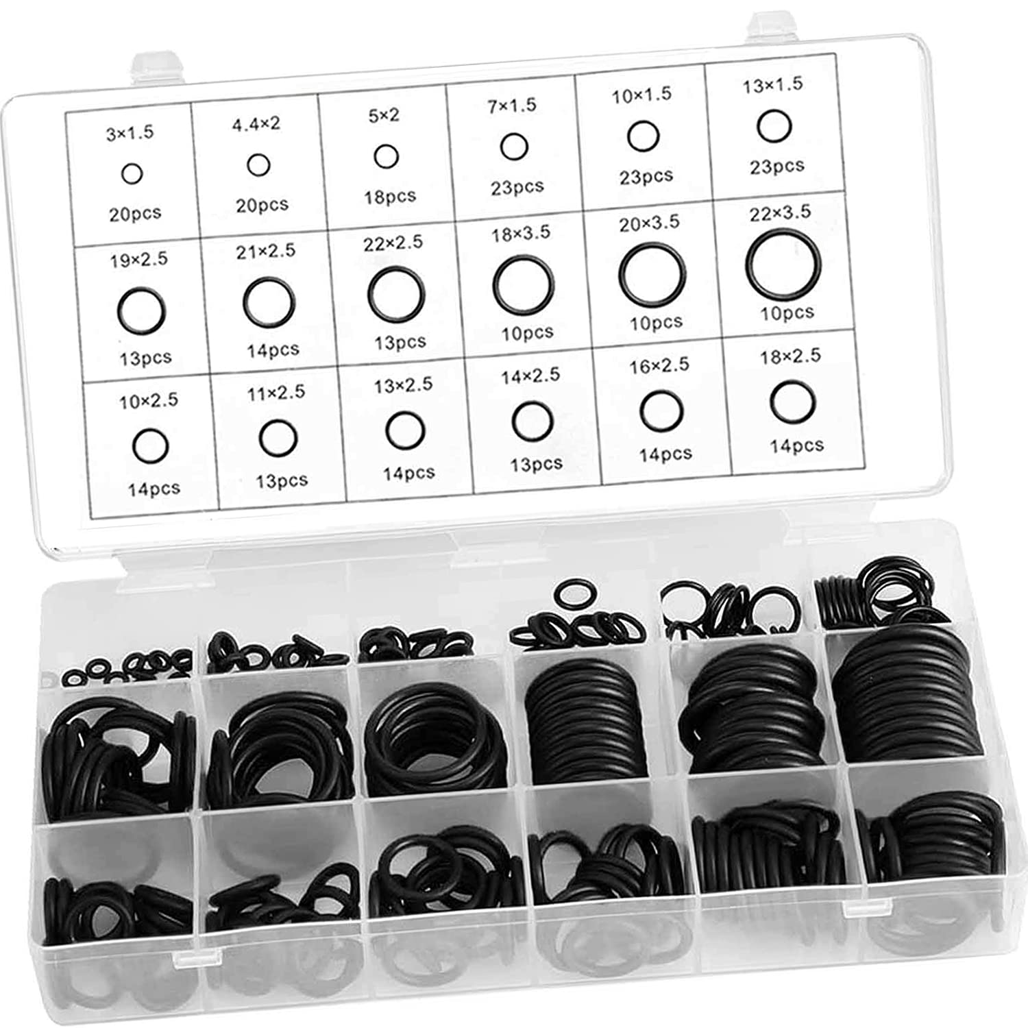 KEWAYO O Ring Seals Kit, 279pcs Rubber ORing Kit 18 Sizes Eyelet Sealing Gasket ORings