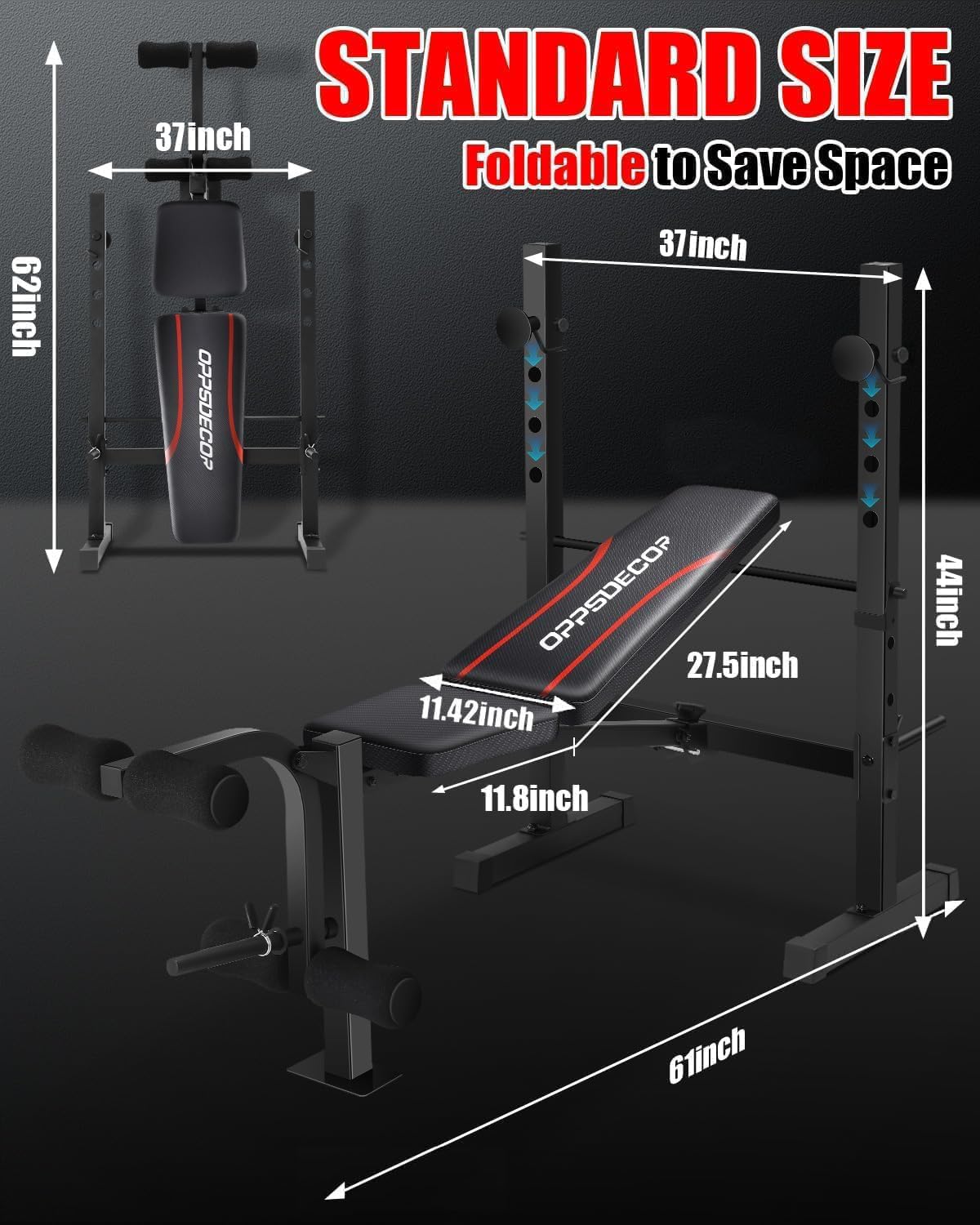 Standard Weight Bench Set with Squat Rack, 900LBS Adjustable Bench Press Set with Leg Extension and Leg Curl, Foldable Flat Incline Decline Workout Bench for Home Gym Full Body Training