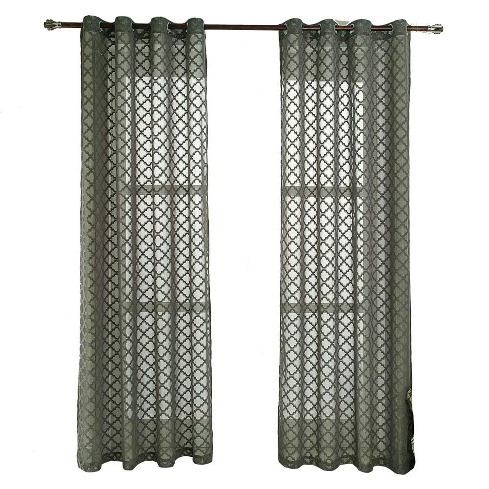 Rideau semi-transparent gris anti-vis-à-vis à œillets pour salon moderne
