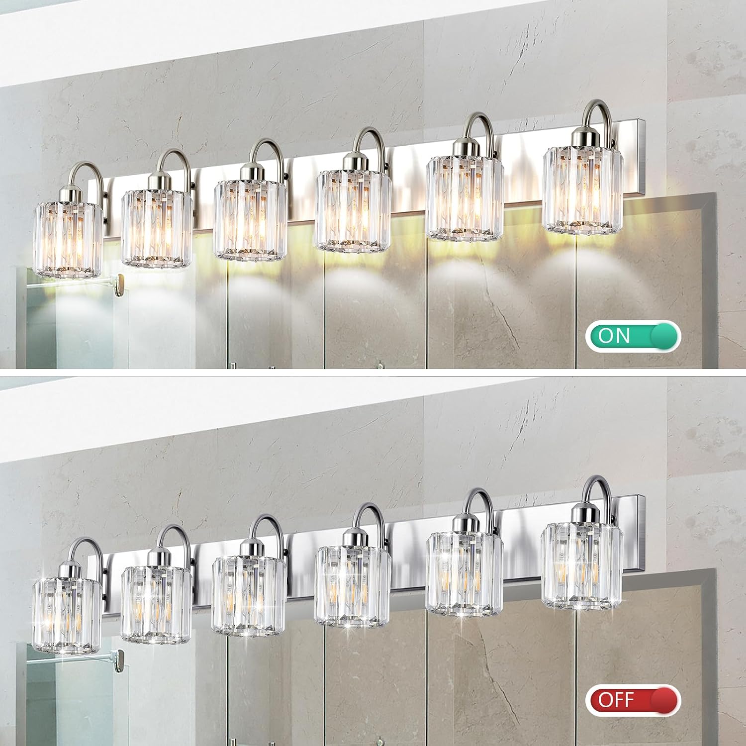 Brushed Nickel 6-Light Bathroom Vanity Light - Over Mirror, Chrome Finish