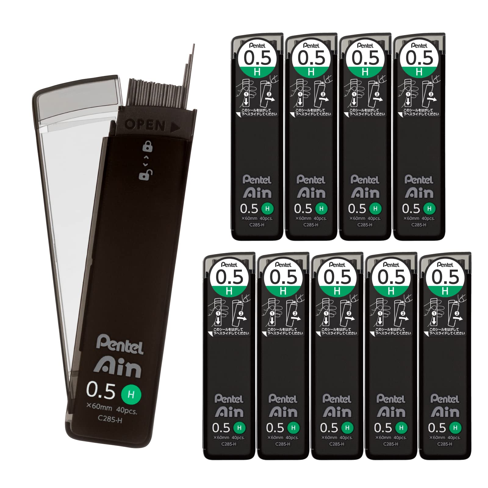 Pentel Ain Lead Refill • 0,5 mm • H • Box of 10