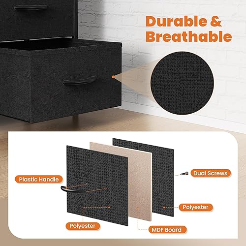 Miniatura 5 de Sweetcrispy Cómoda para dormitorio, cajones de almacenamiento, soporte de TV torre de almacenamiento de tela con 7 cajones, cómoda con cubos de