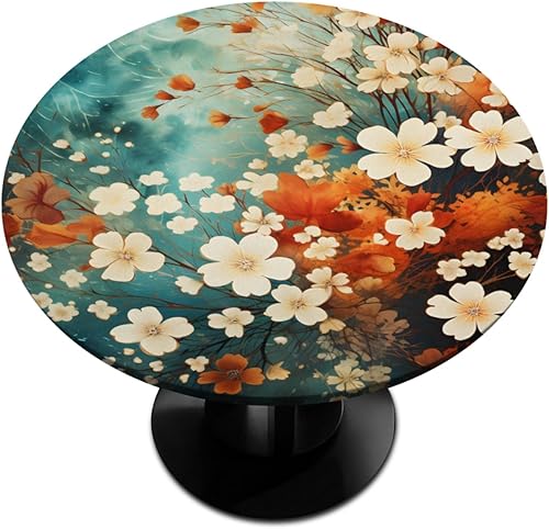 Vista 174 de Pardick Mantel redondo elástico con diseño de hojas de otoño, mantel redondo ajustable de 36 a 42 pulgadas, mantel circular impermeable, lavable