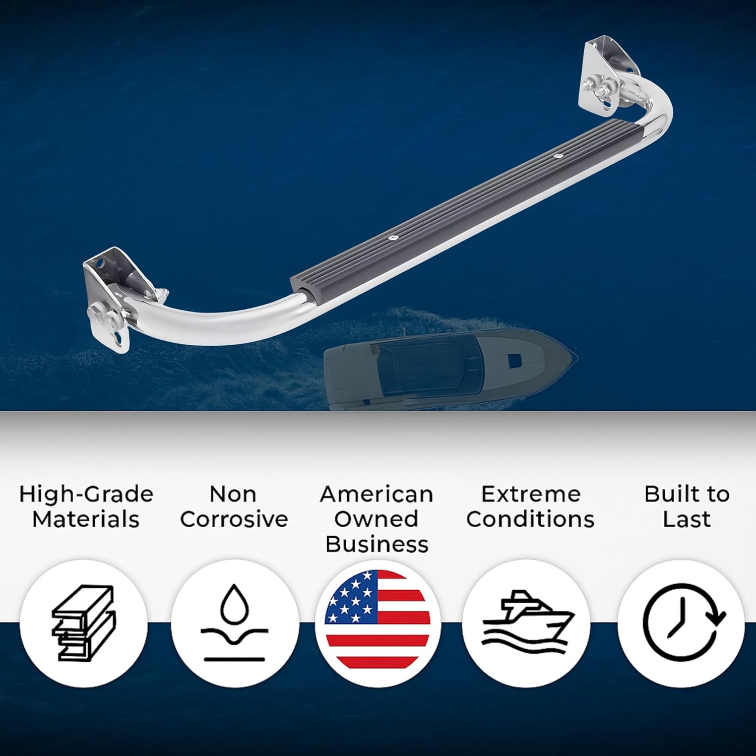 White Water Marine - 304 Stainless Steel Folding Footrest Bracket Boat Hardware 26-3/5" Center to Center 1" Round Tubing Fold Up Footrest Mount for Pontoon Sailboat Fishing Boat 50733S