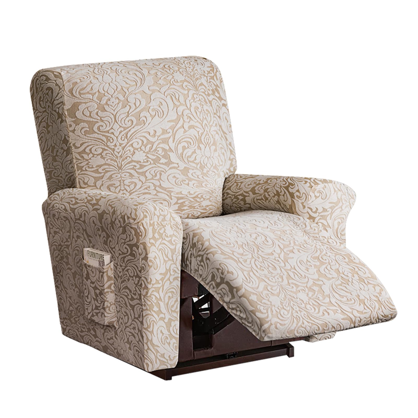 Funda Sillon Relax Reclinable 1 Plaza Jacquard,Funda de Sillón Relax Elastica,Funda para Sofá Reclinable 4 Piezas con Bolsillos Laterales,Antideslizante Protector Extraíbles y Lavables,Albaricoque