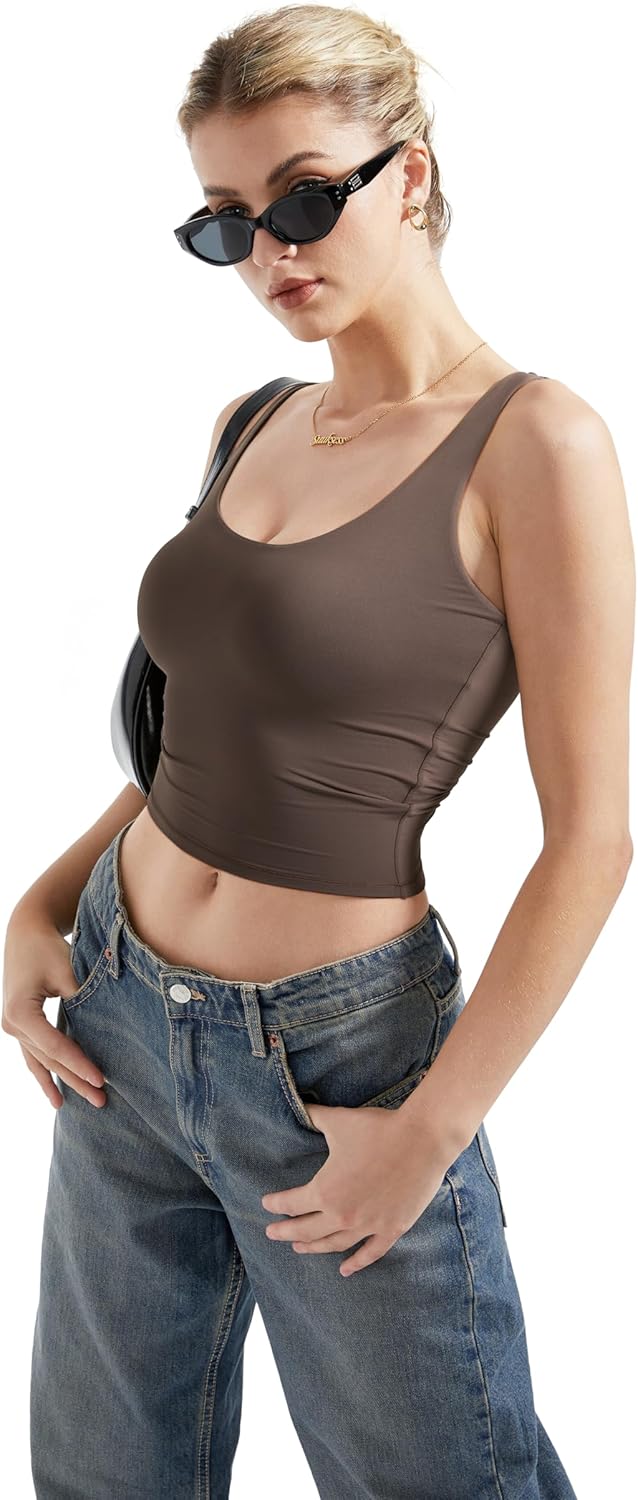 SUUKSESS Women Scoop Neck Tank Top Summer Sleeveless Going Out Double Lined Basic Tops - Image 2