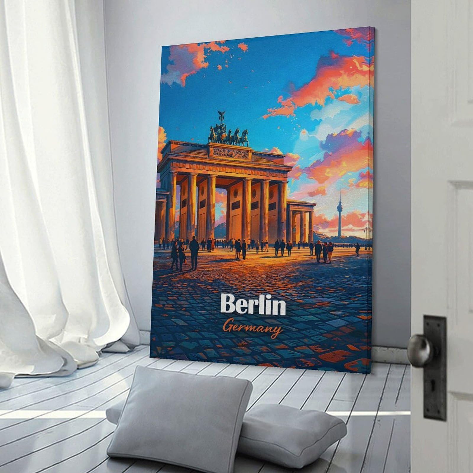 Junmoney Wall Picture Print Brandenburg Gate at Sunset, 24x36inch(60x90cm), for Entryway, Lounge Links Or Small Walls, Home Artwork for First Impressions