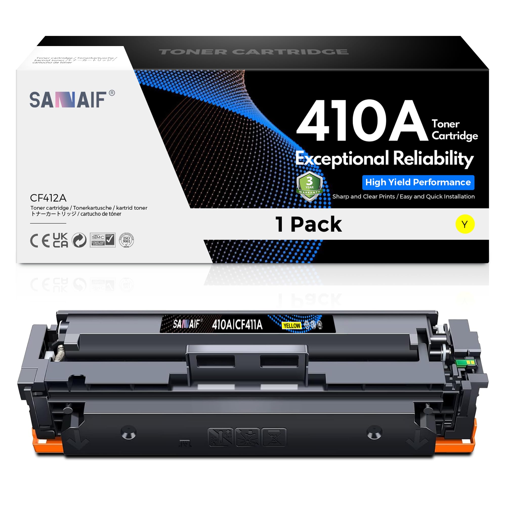 410A CF412A Yellow Toner Cartridges (1-Pack) High Yield Replacement for hp 410A CF412A Work with Color LaserJ Pro M452dn M452nw M452dw MFP M477fdw M477fnw M477fdn M377dw Printers|CF412A