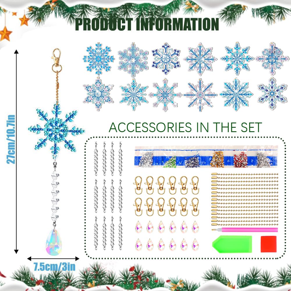Nirecu Diamond Painting Weihnachten - 12 Schneeflocken Anhänger DIY Set