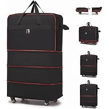 seyfocnia Foldable Duffel Bag,Large Expandable Rolling Travel Duffle Bag with Wheels Waterproof Collapsible Luggage Carry on Duffel Bag with Wheels and Handle-Black