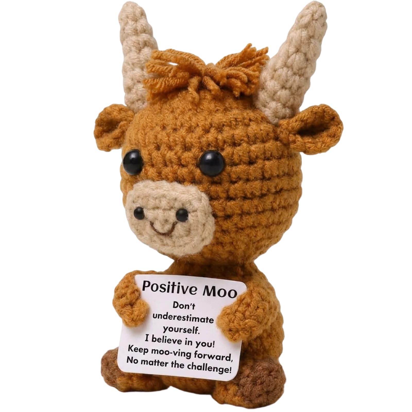 1Pcs Crochet Animals Highland Cow Gifts for Women, Emotional Support Crochet Animals with Card, Highland Cow Plush,Inspirational Gifts for Birthdays and Friendship Keepsakes,Cow Gifts,