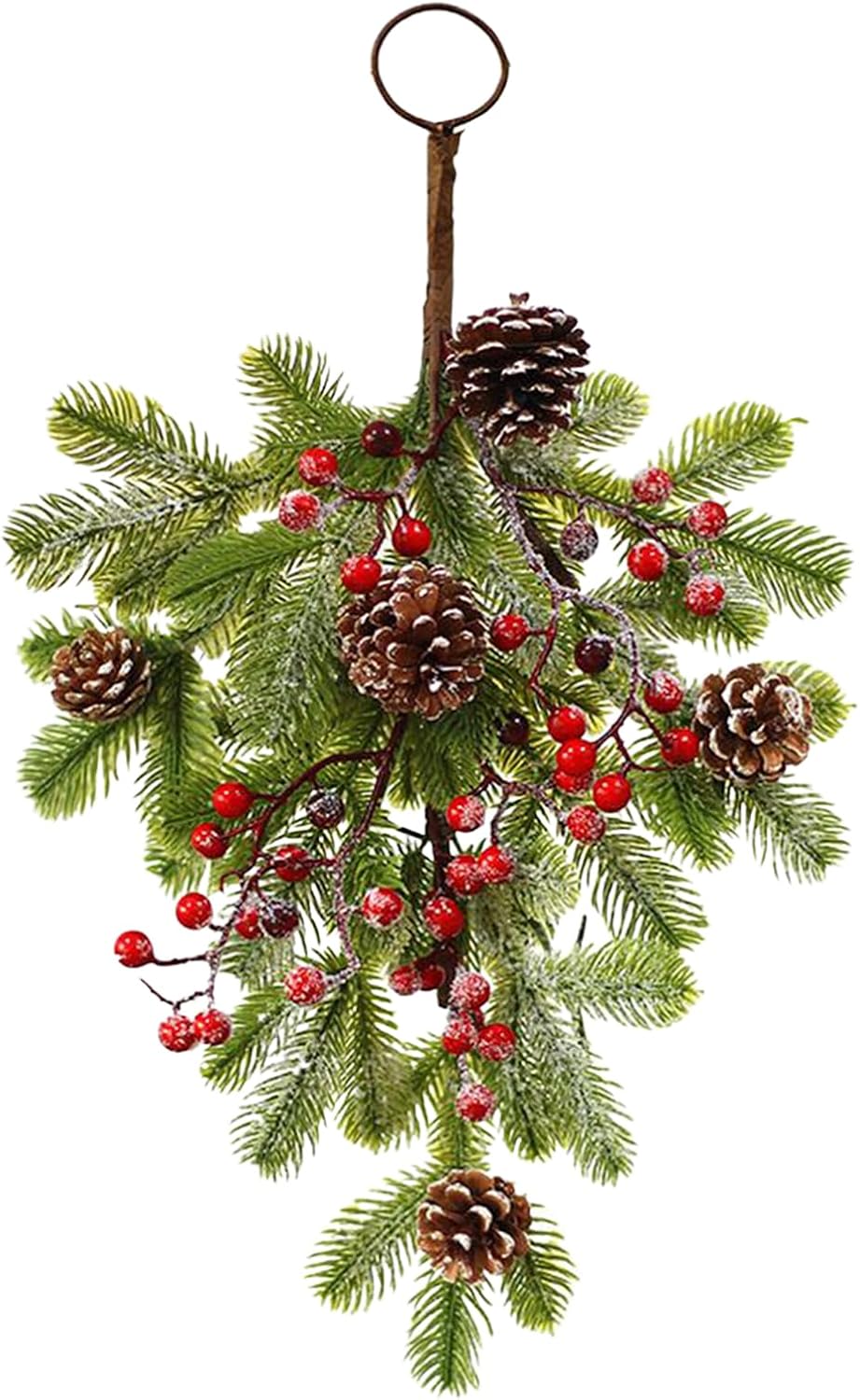 Christmas Wreaths – Teardrop Berry Pine Cone Swag, Festive Front Door Garland, Holiday Decorative Accent, Indoor Outdoor Seasonal Decor for Fireplace, Porch, Window, Door