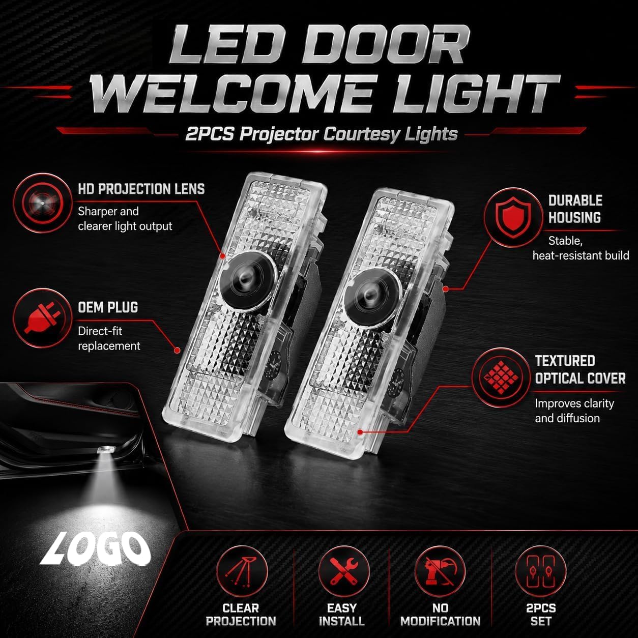 NZY Never Fade HD Door Light Logo Projector Compatible with 1/2/3/4/5/6/7/M/X/Z/GT Series Accessories, 2Pcs 3D LED Ghost Shadow Laser Car Courtesy Step Light Puddle Lamps